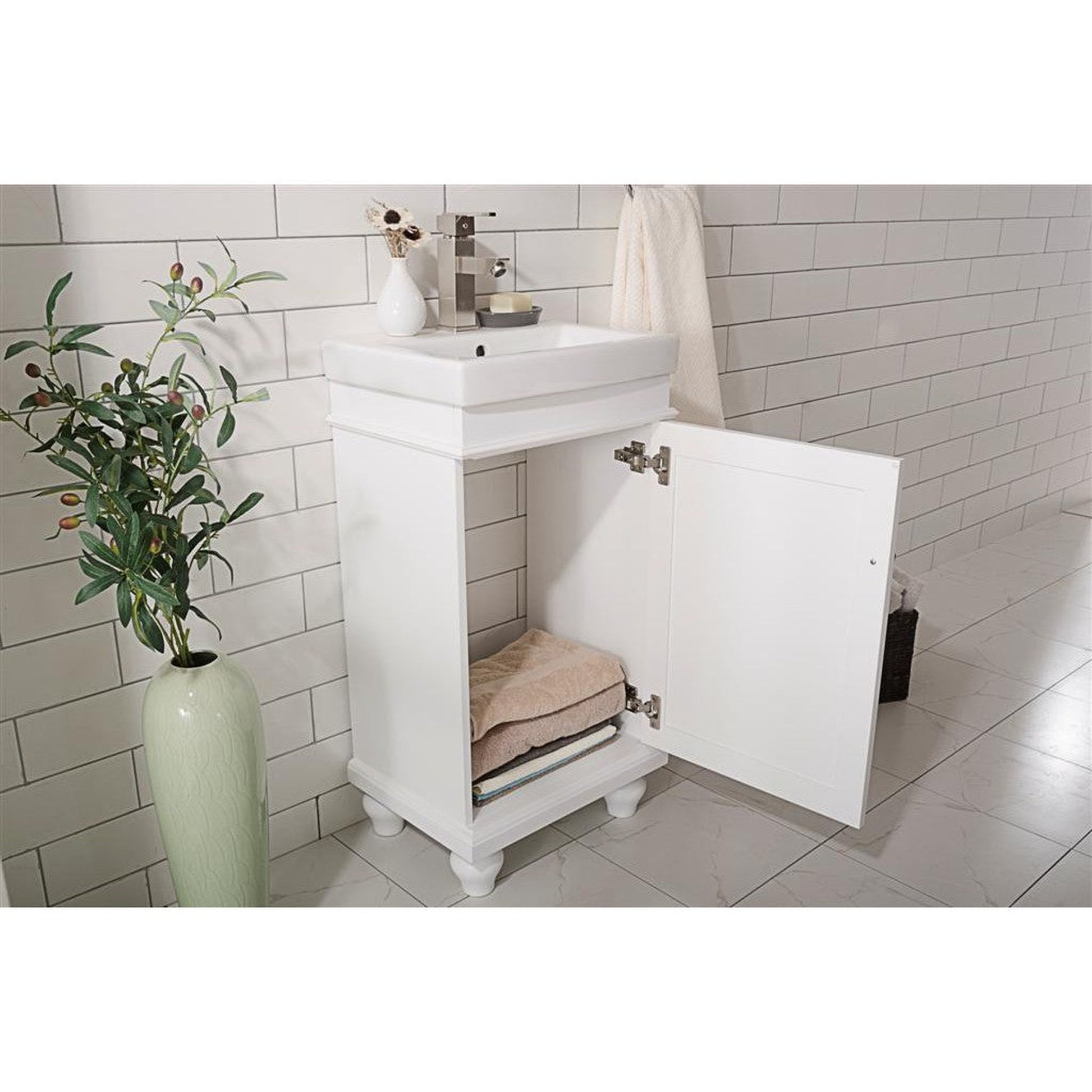 Legion Furniture WLF9318 18" White Freestanding Vanity Cabinet With White Ceramic Top and Sink