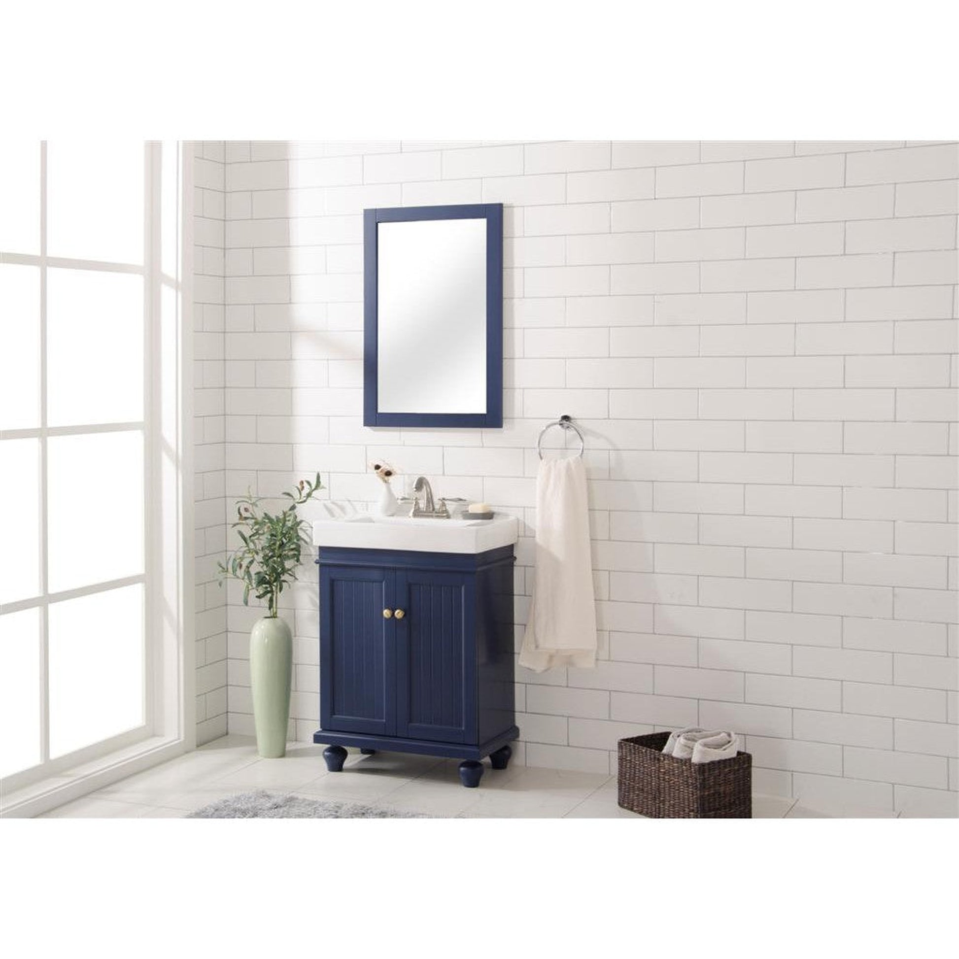 Legion Furniture WLF9324 24" Blue Freestanding Vanity Cabinet With White Ceramic Top and Sink