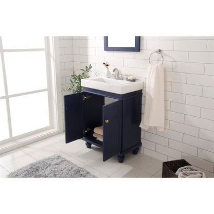 Legion Furniture WLF9324 24" Blue Freestanding Vanity Cabinet With White Ceramic Top and Sink