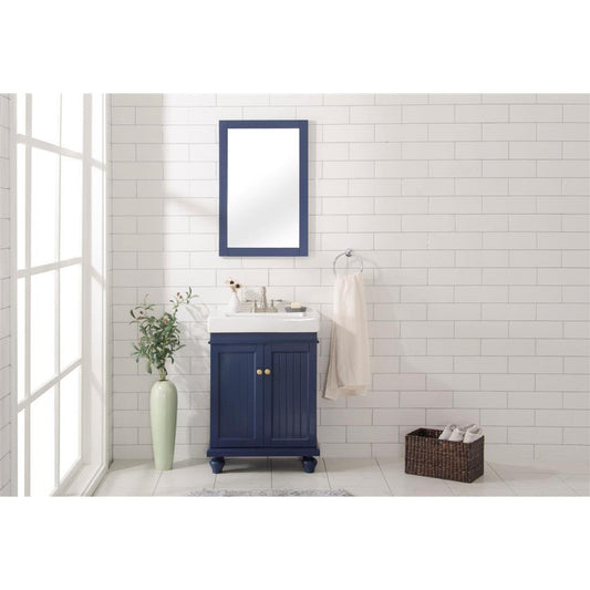 Legion Furniture WLF9324 24" Blue Freestanding Vanity Cabinet With White Ceramic Top and Sink
