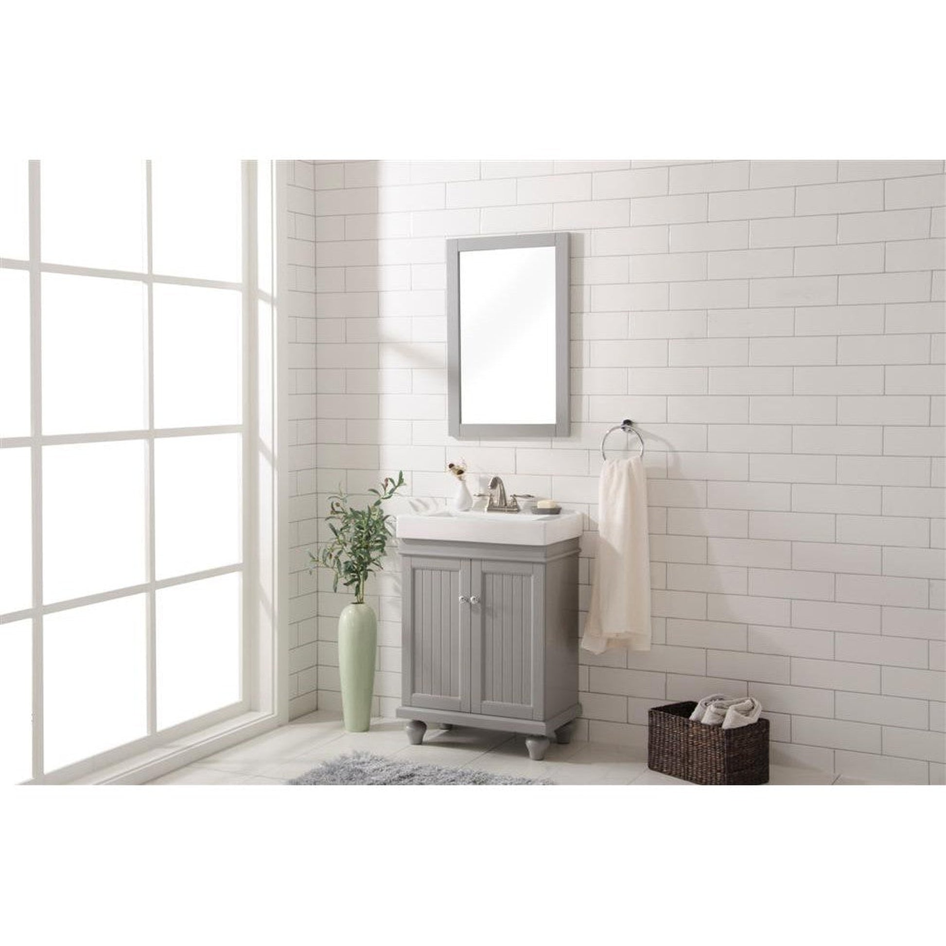 Legion Furniture WLF9324 24" Gray Freestanding Vanity Cabinet With White Ceramic Top and Sink