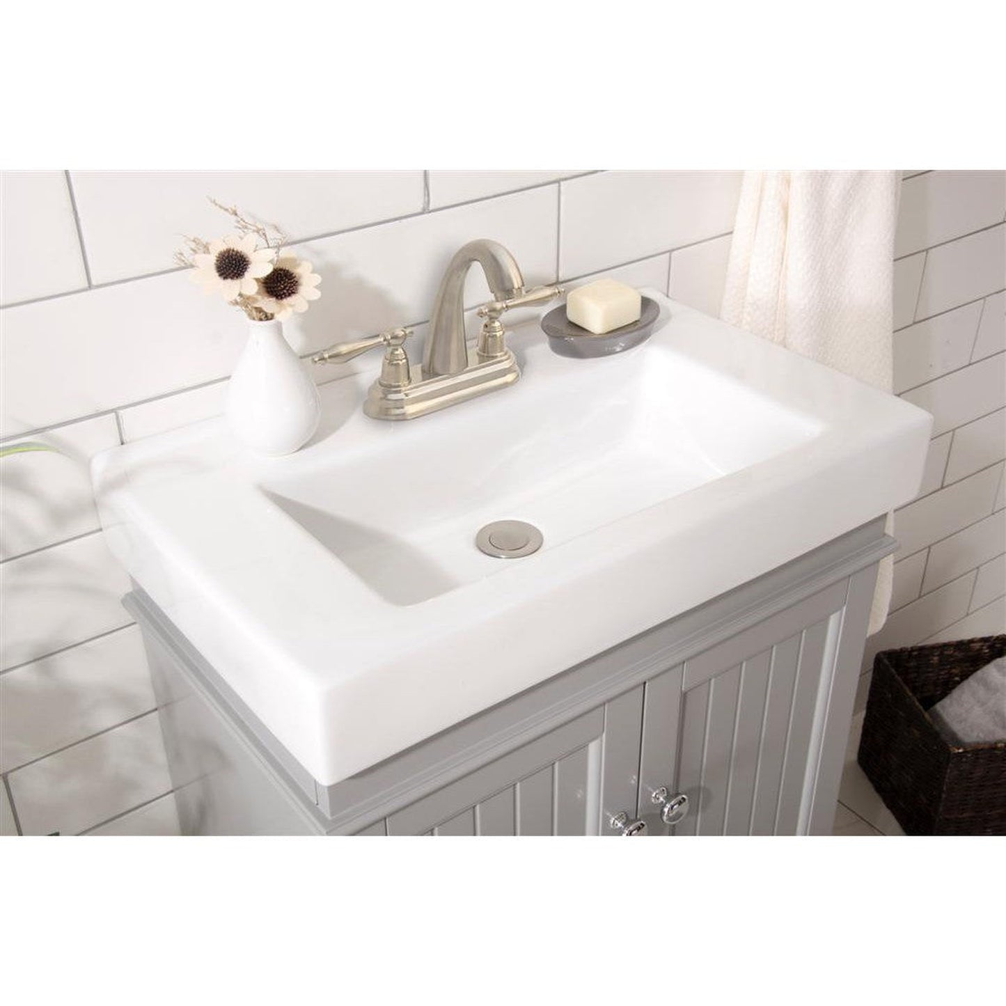 Legion Furniture WLF9324 24" Gray Freestanding Vanity Cabinet With White Ceramic Top and Sink