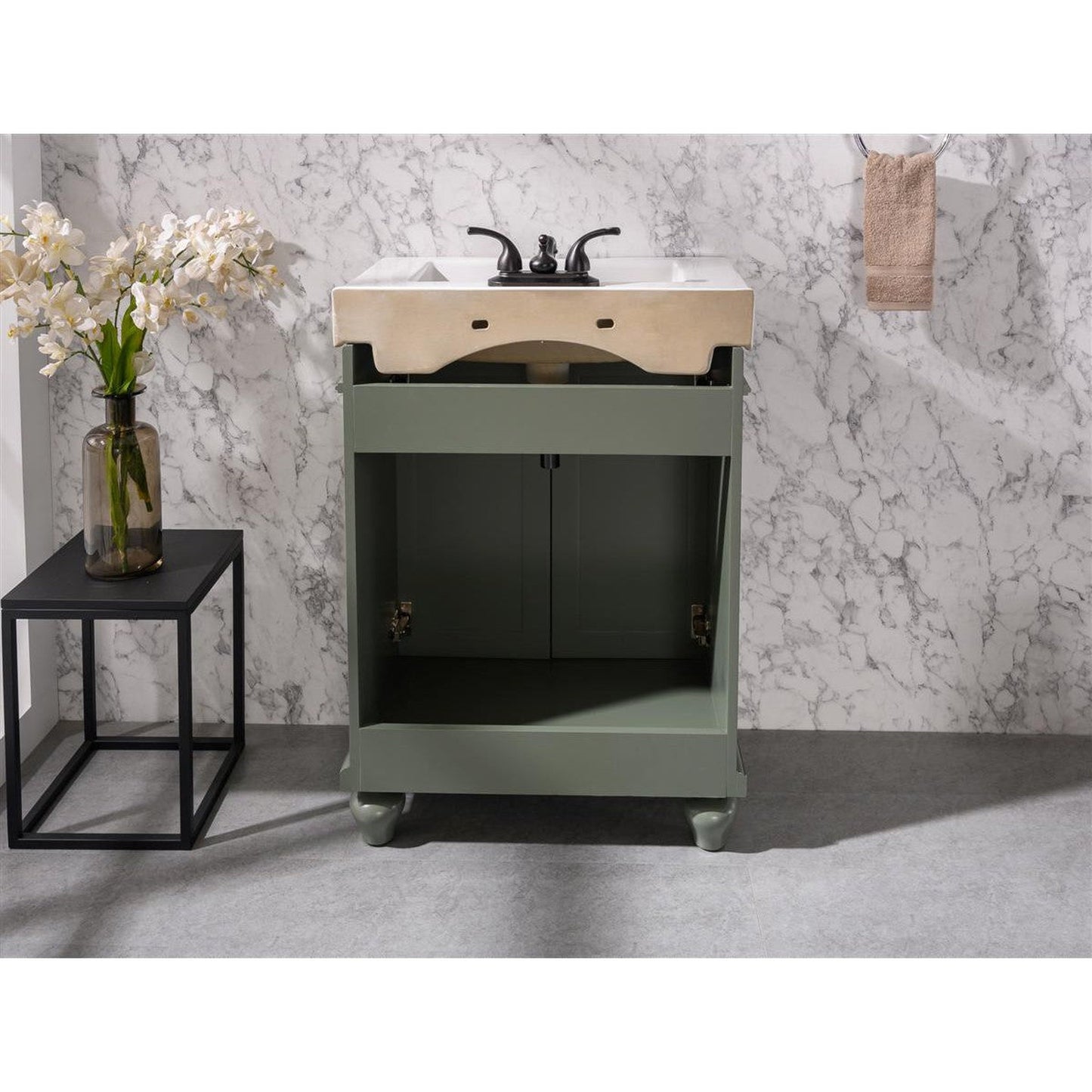 Legion Furniture WLF9324 24" Pewter Green Freestanding Vanity Cabinet With White Ceramic Top and Sink