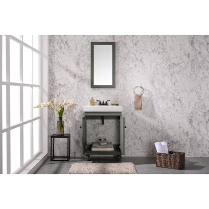 Legion Furniture WLF9324 24" Pewter Green Freestanding Vanity Cabinet With White Ceramic Top and Sink