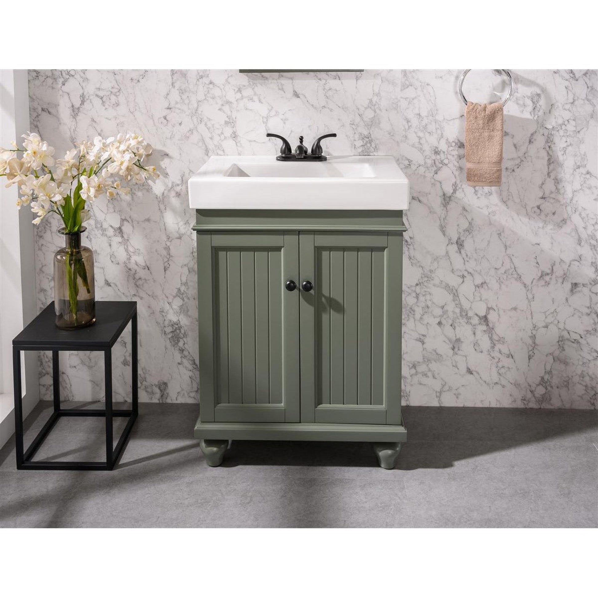 Legion Furniture WLF9324 24" Pewter Green Freestanding Vanity Cabinet With White Ceramic Top and Sink