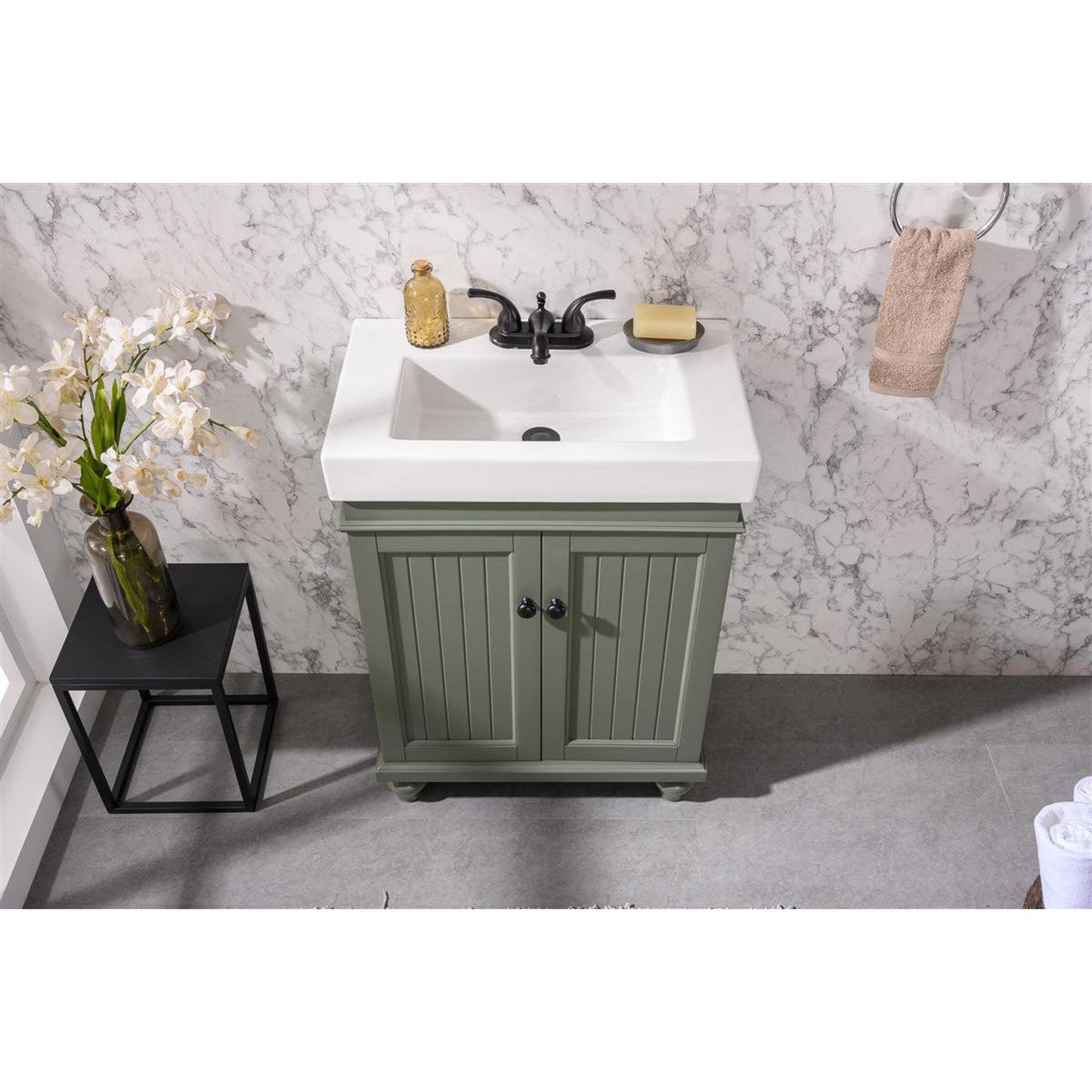 Legion Furniture WLF9324 24" Pewter Green Freestanding Vanity Cabinet With White Ceramic Top and Sink