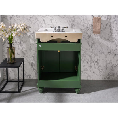 Legion Furniture WLF9324 24" Vogue Green Freestanding Vanity Cabinet With White Ceramic Top and Sink