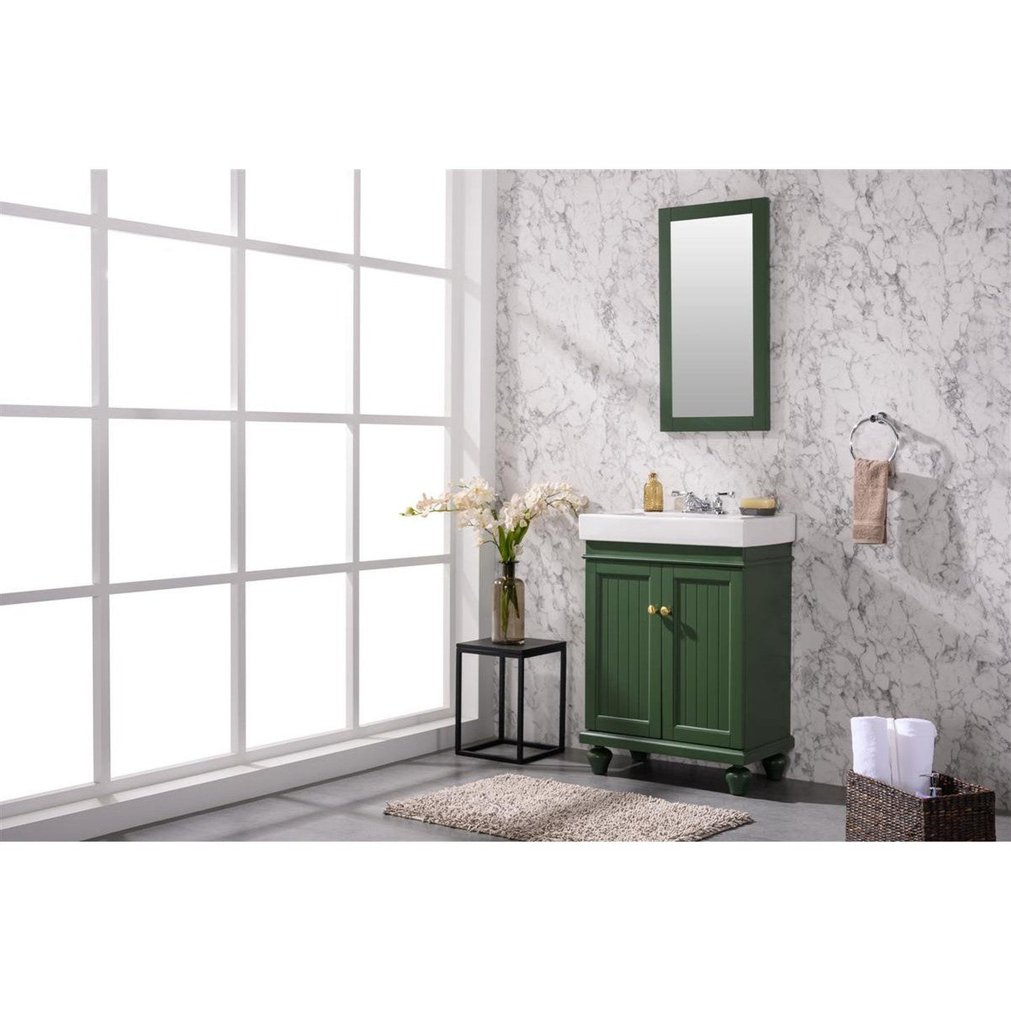 Legion Furniture WLF9324 24" Vogue Green Freestanding Vanity Cabinet With White Ceramic Top and Sink