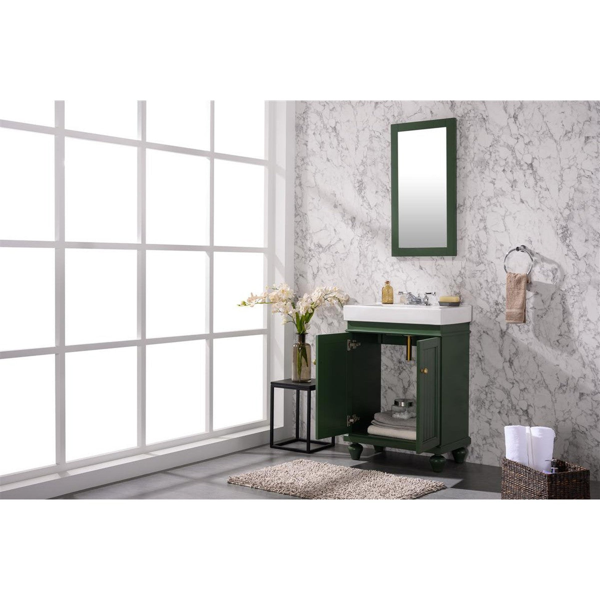 Legion Furniture WLF9324 24" Vogue Green Freestanding Vanity Cabinet With White Ceramic Top and Sink