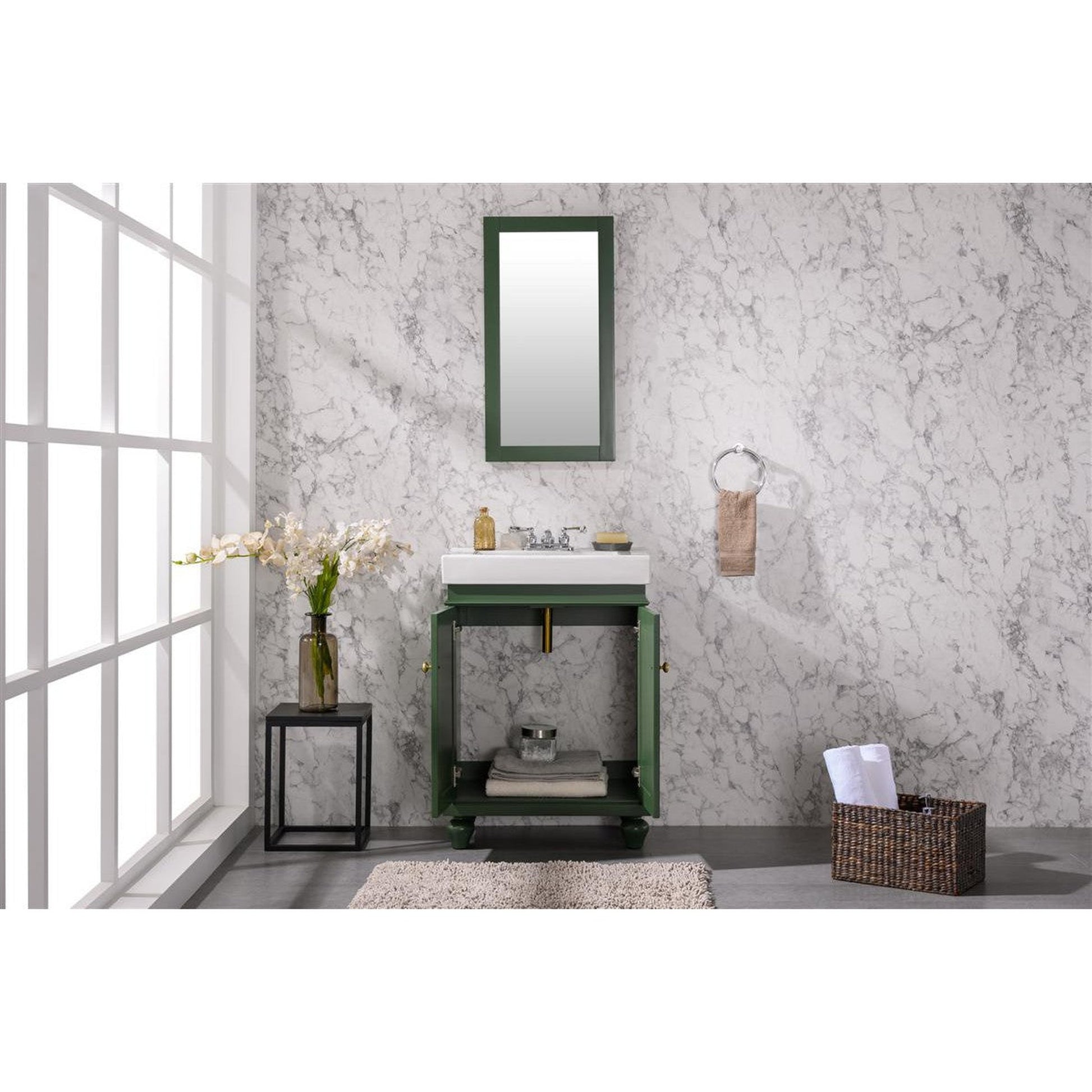 Legion Furniture WLF9324 24" Vogue Green Freestanding Vanity Cabinet With White Ceramic Top and Sink