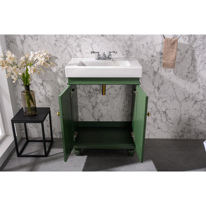 Legion Furniture WLF9324 24" Vogue Green Freestanding Vanity Cabinet With White Ceramic Top and Sink