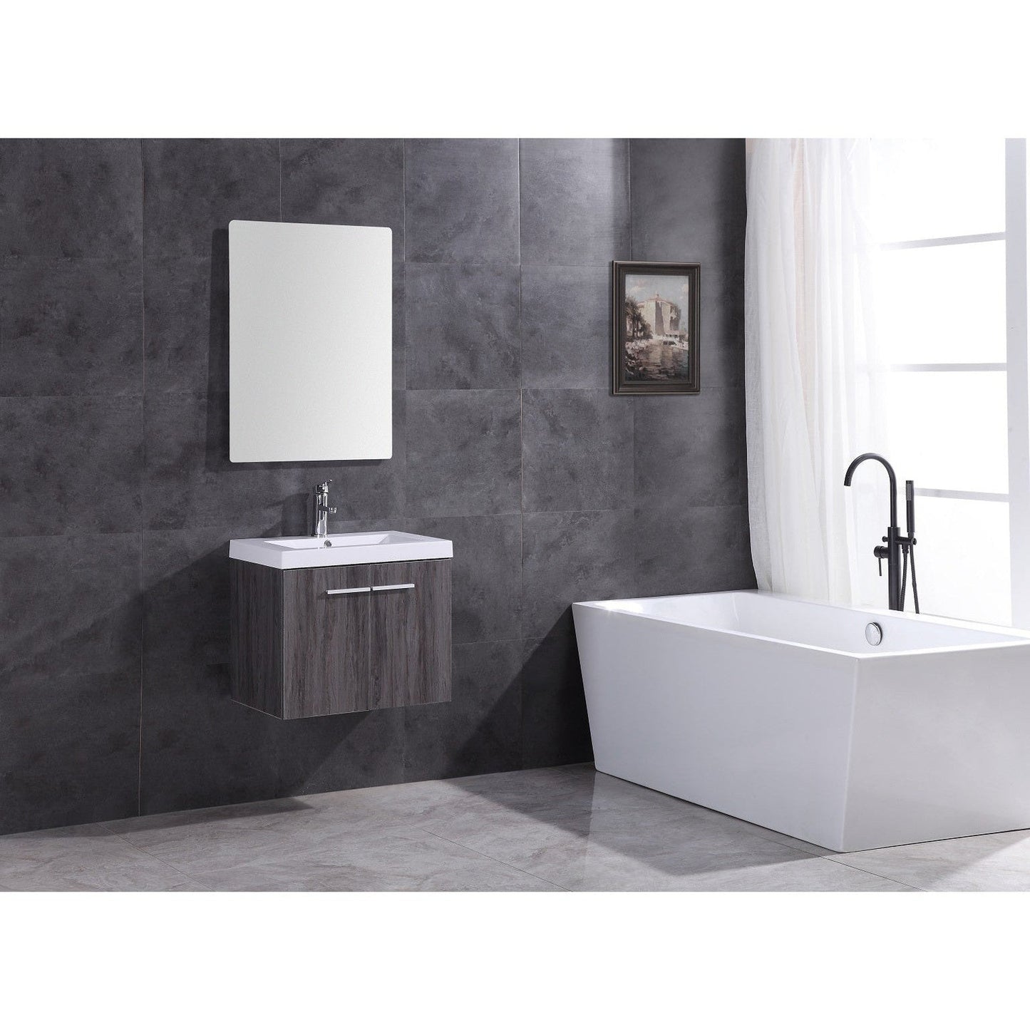 Legion Furniture WT5147 18" Gray Wall Mounted PVC Vanity Cabinet With Resin Top and White Ceramic Sink