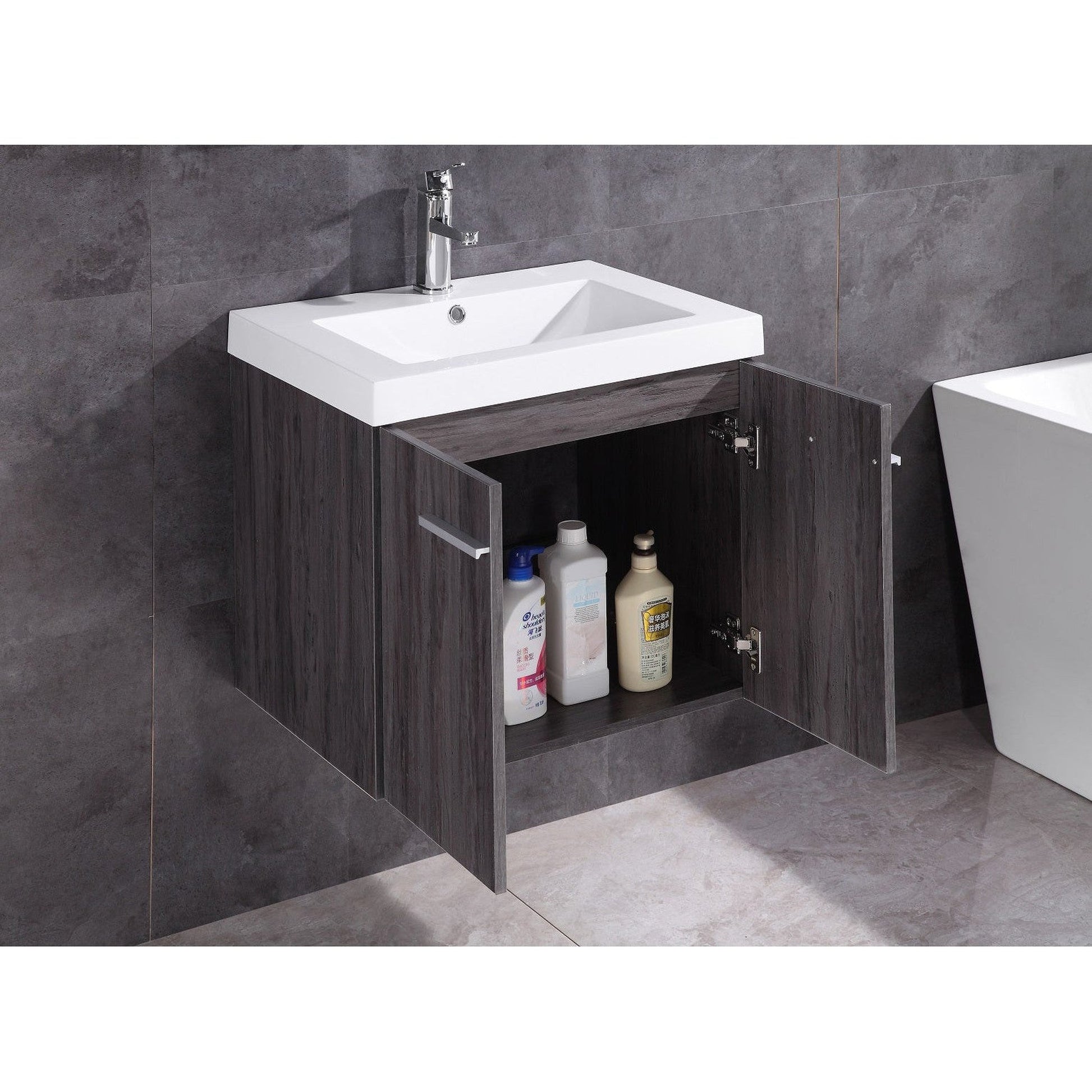 Legion Furniture WT5147 18" Gray Wall Mounted PVC Vanity Cabinet With Resin Top and White Ceramic Sink