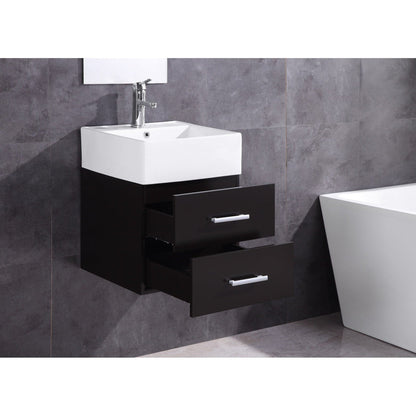 Legion Furniture WT9188 18" Espresso Wall Mounted PVC Vanity Cabinet With White Top and Ceramic Sink