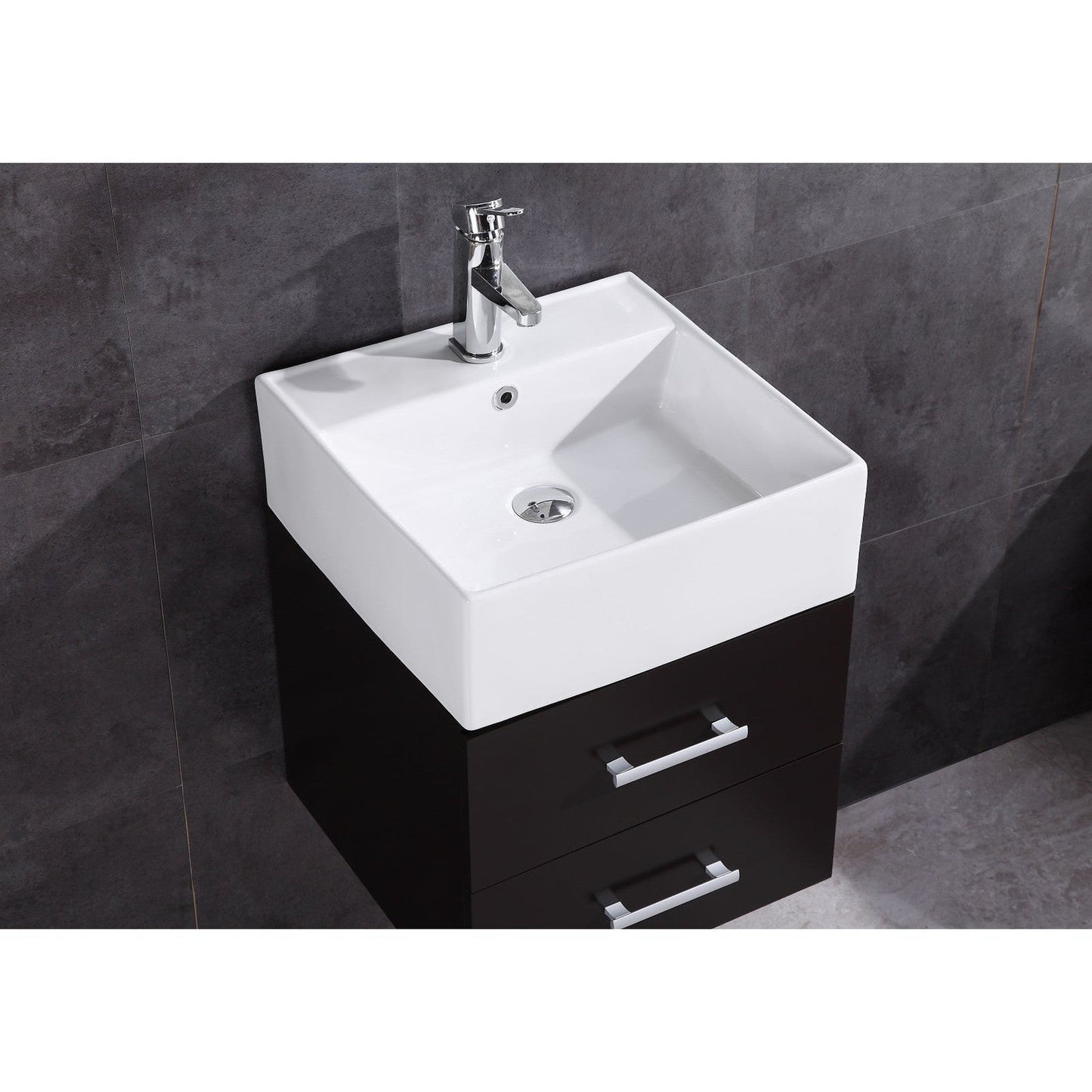 Legion Furniture WT9188 18" Espresso Wall Mounted PVC Vanity Cabinet With White Top and Ceramic Sink