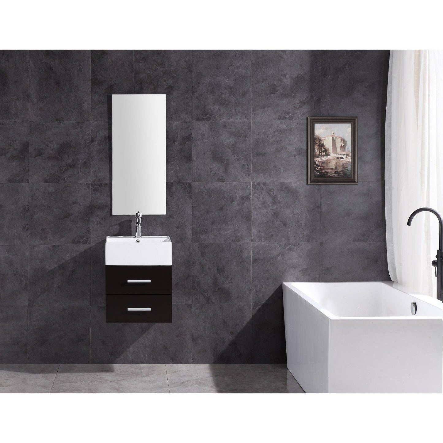 Legion Furniture WT9188 18" Espresso Wall Mounted PVC Vanity Cabinet With White Top and Ceramic Sink