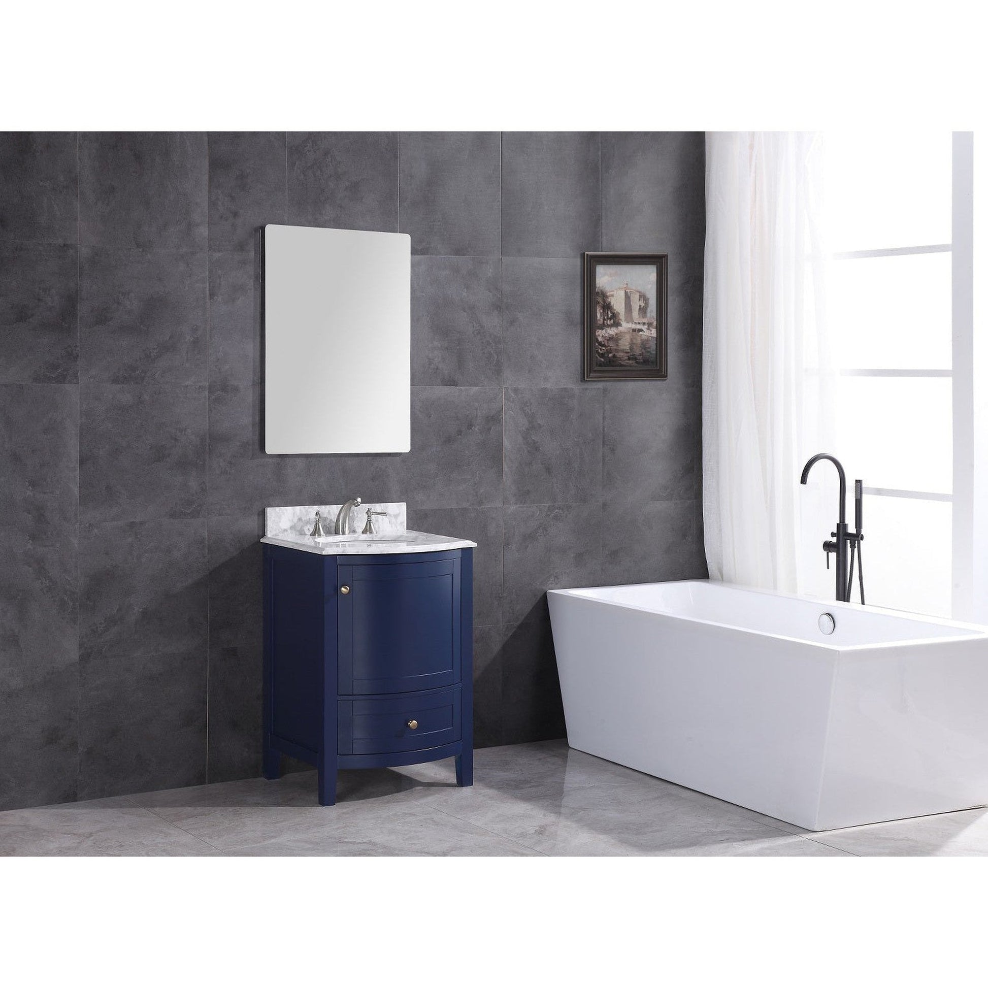 Legion Furniture WT9309 24" Blue Freestanding PVC Vanity Cabinet With Marble Top and White Ceramic Sink