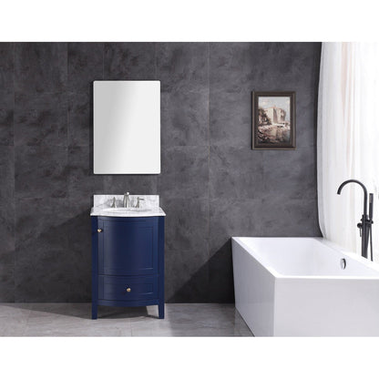 Legion Furniture WT9309 24" Blue Freestanding PVC Vanity Cabinet With Marble Top and White Ceramic Sink