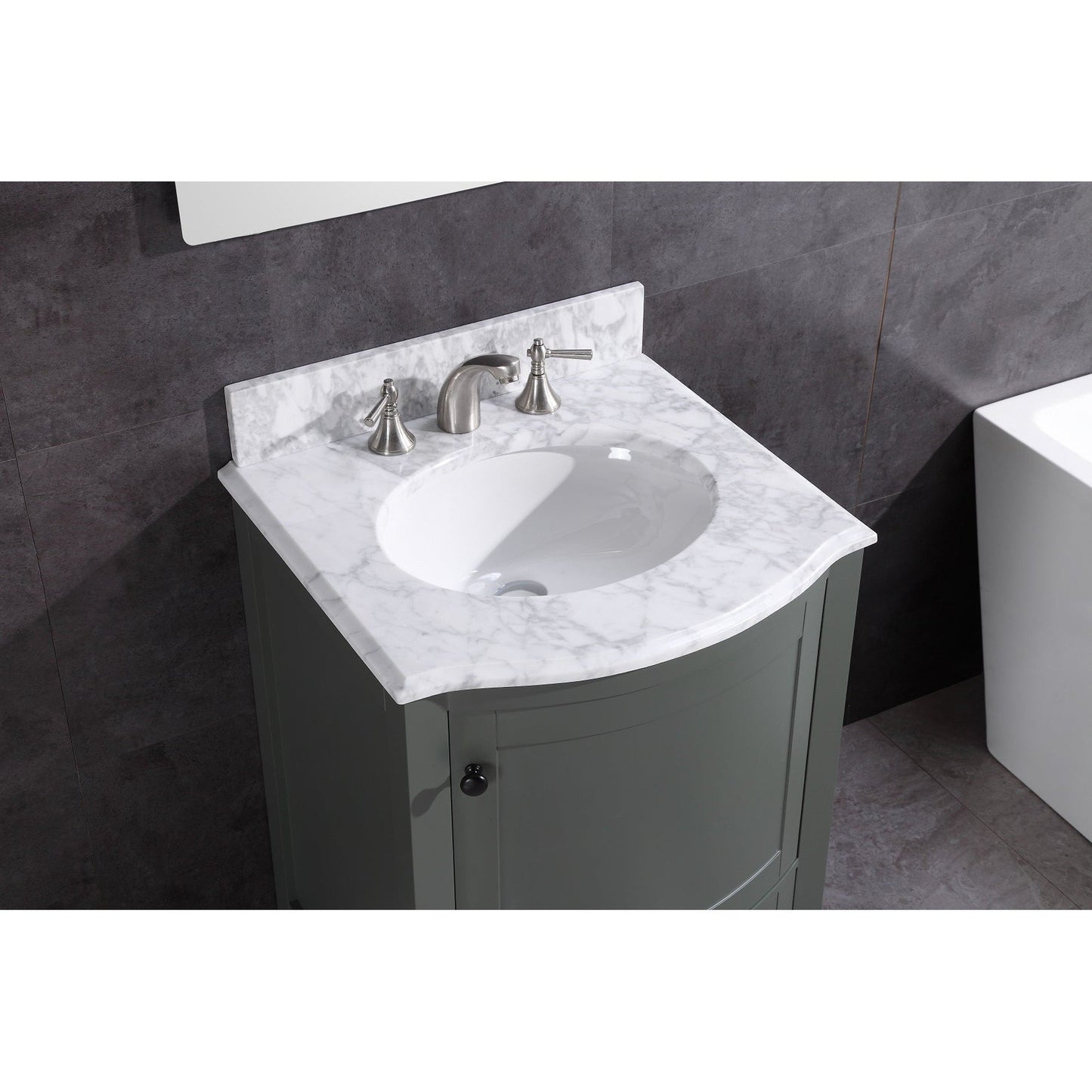 Legion Furniture WT9309 24" Pewter Green Freestanding PVC Vanity Cabinet With Marble Top and White Ceramic Sink