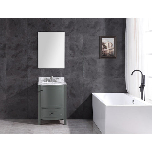 Legion Furniture WT9309 24" Pewter Green Freestanding PVC Vanity Cabinet With Marble Top and White Ceramic Sink