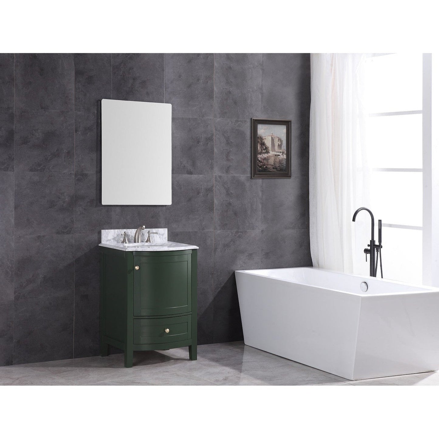 Legion Furniture WT9309 24" Vogue Green Freestanding PVC Vanity Cabinet With Marble Top and White Ceramic Sink