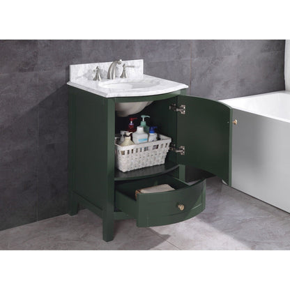 Legion Furniture WT9309 24" Vogue Green Freestanding PVC Vanity Cabinet With Marble Top and White Ceramic Sink