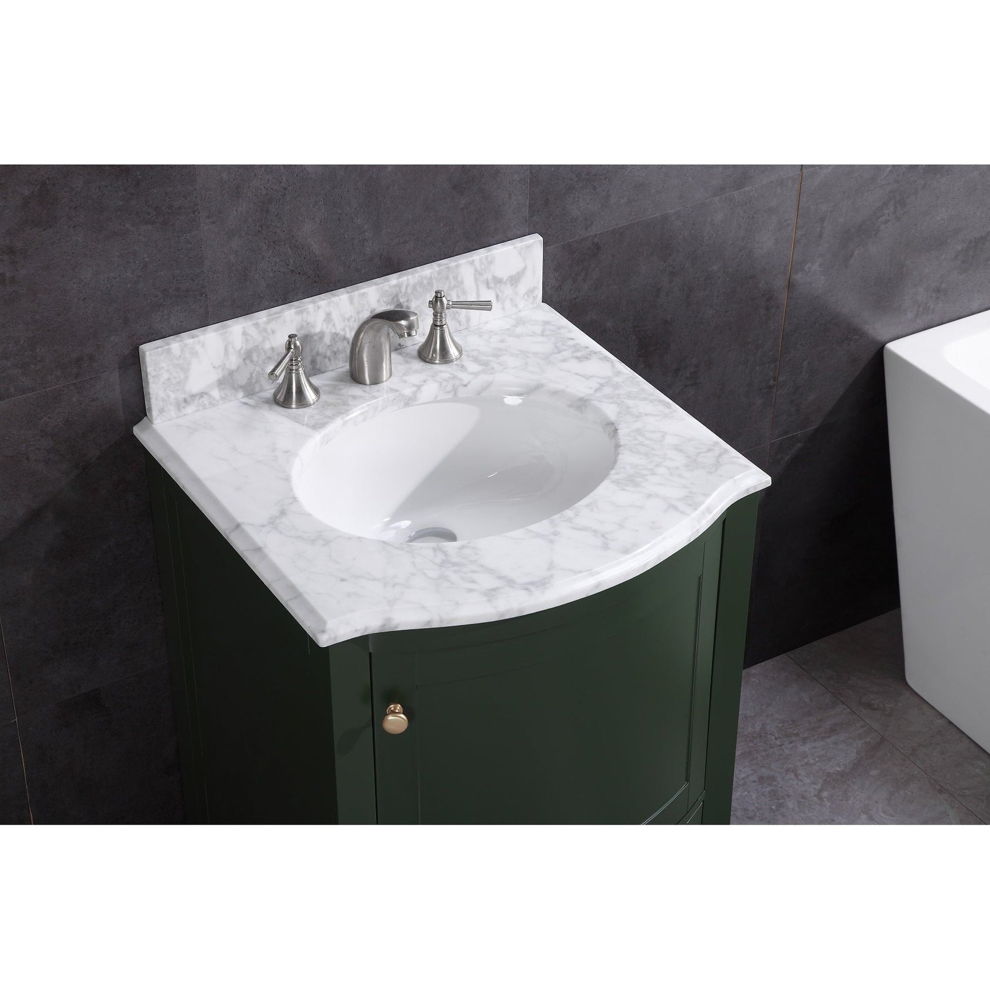 Legion Furniture WT9309 24" Vogue Green Freestanding PVC Vanity Cabinet With Marble Top and White Ceramic Sink