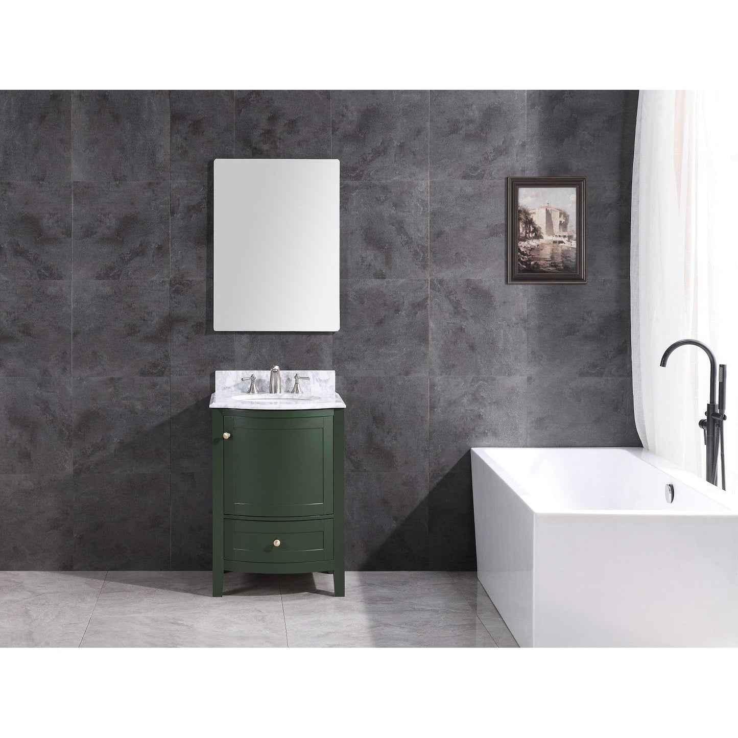 Legion Furniture WT9309 24" Vogue Green Freestanding PVC Vanity Cabinet With Marble Top and White Ceramic Sink