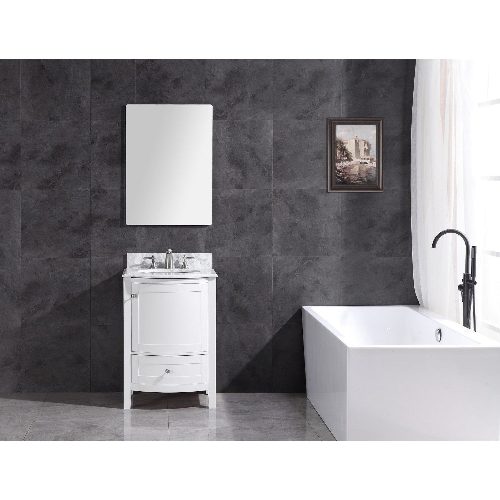 Legion Furniture WT9309 24" White Freestanding PVC Vanity Cabinet With Marble Top and White Ceramic Sink