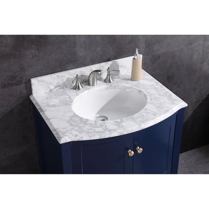 Legion Furniture WT9309 30" Blue Freestanding PVC Vanity Cabinet With Marble Top and White Ceramic Sink