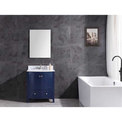 Legion Furniture WT9309 30" Blue Freestanding PVC Vanity Cabinet With Marble Top and White Ceramic Sink