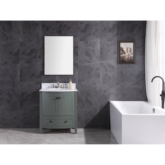 Legion Furniture WT9309 30" Pewter Green Freestanding PVC Vanity Cabinet With Marble Top and White Ceramic Sink