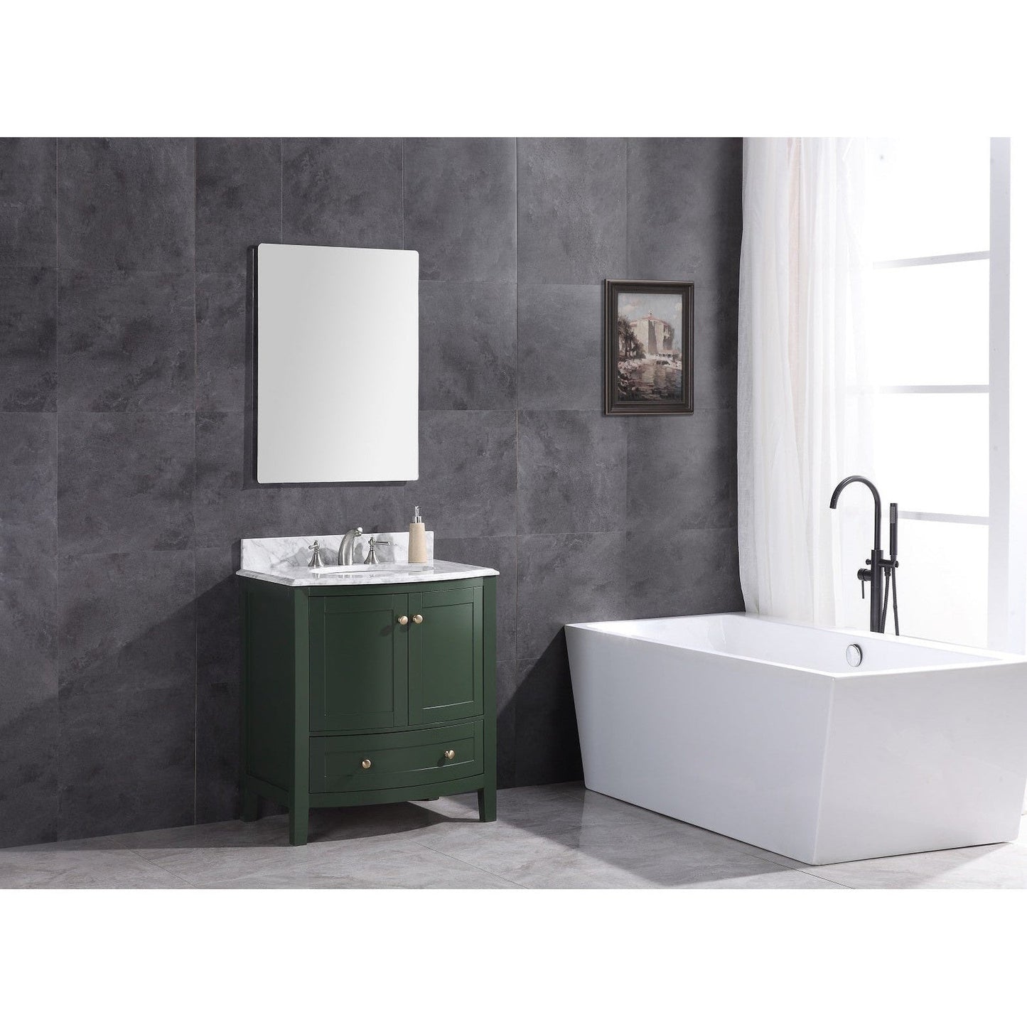 Legion Furniture WT9309 30" Vogue Green Freestanding PVC Vanity Cabinet With Marble Top and White Ceramic Sink