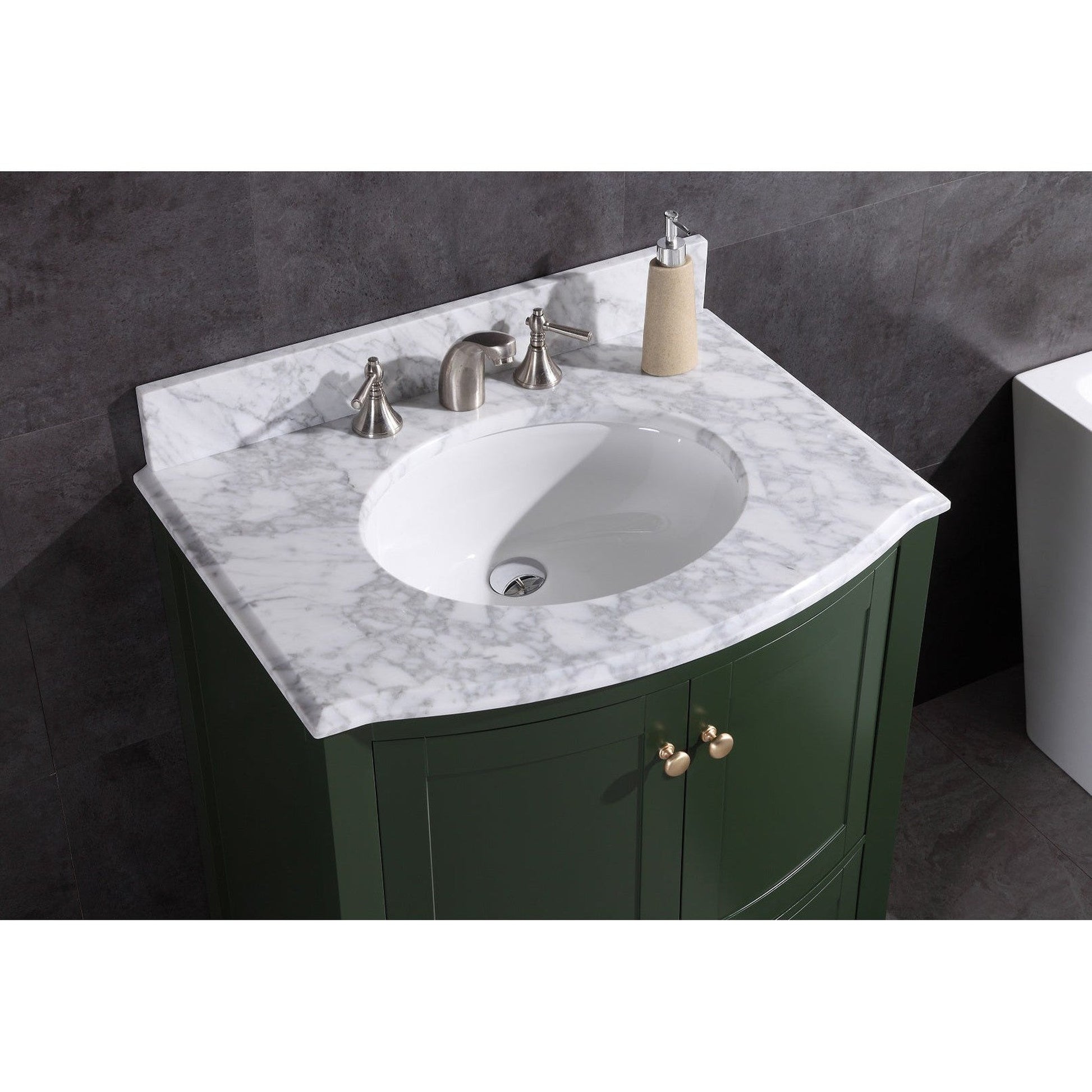 Legion Furniture WT9309 30" Vogue Green Freestanding PVC Vanity Cabinet With Marble Top and White Ceramic Sink