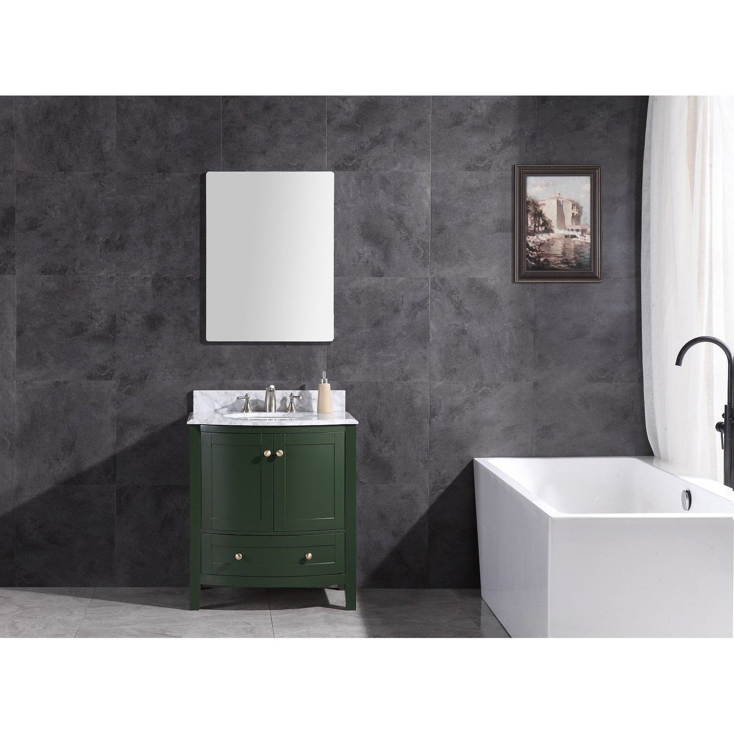 Legion Furniture WT9309 30" Vogue Green Freestanding PVC Vanity Cabinet With Marble Top and White Ceramic Sink