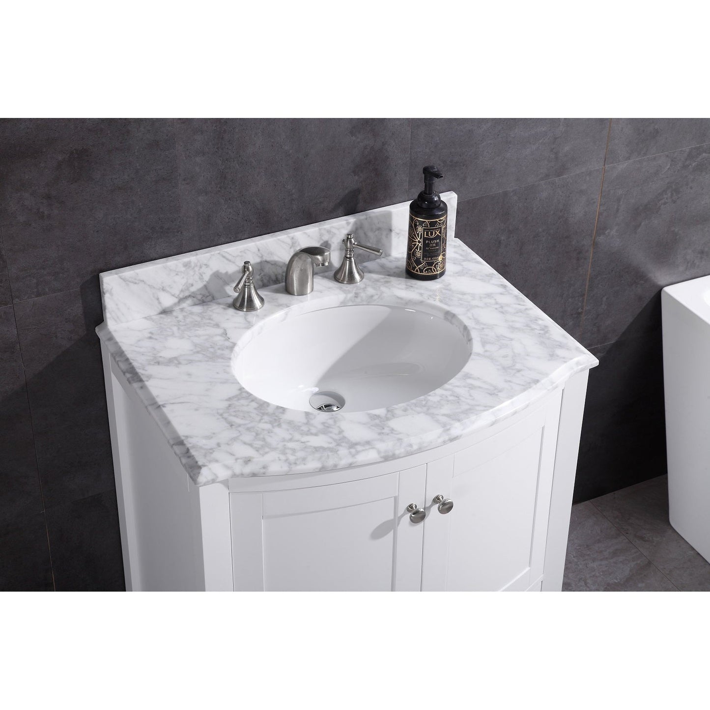 Legion Furniture WT9309 30" White Freestanding PVC Vanity Cabinet With Marble Top and White Ceramic Sink