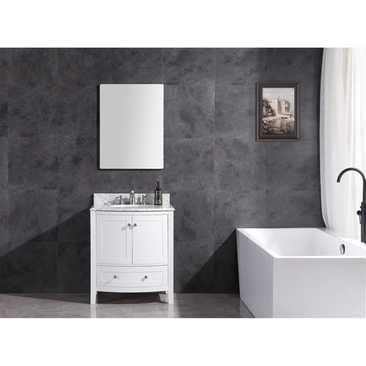 Legion Furniture WT9309 30" White Freestanding PVC Vanity Cabinet With Marble Top and White Ceramic Sink