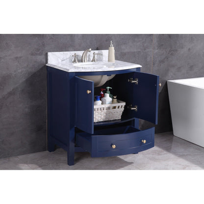 Legion Furniture WT9309 36" Blue Freestanding PVC Vanity Cabinet With Marble Top and White Ceramic Sink