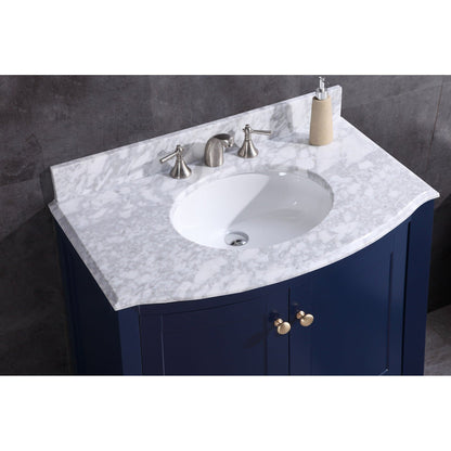 Legion Furniture WT9309 36" Blue Freestanding PVC Vanity Cabinet With Marble Top and White Ceramic Sink