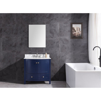 Legion Furniture WT9309 36" Blue Freestanding PVC Vanity Cabinet With Marble Top and White Ceramic Sink