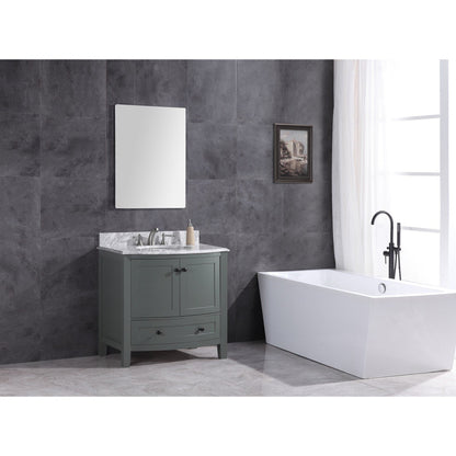 Legion Furniture WT9309 36" Pewter Green Freestanding PVC Vanity Cabinet With Marble Top and White Ceramic Sink