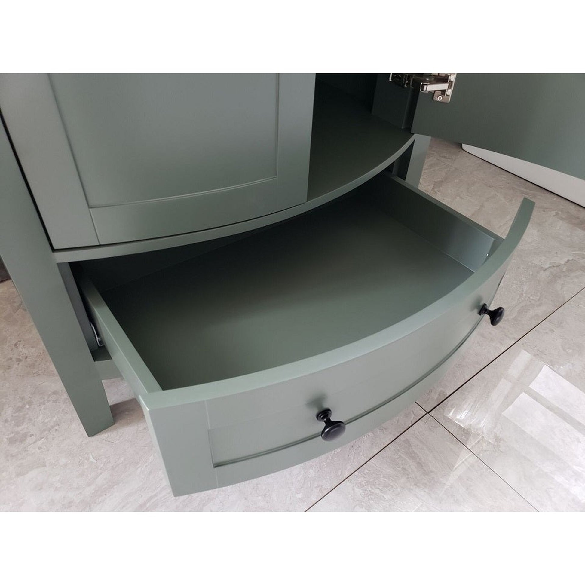 Legion Furniture WT9309 36" Pewter Green Freestanding PVC Vanity Cabinet With Marble Top and White Ceramic Sink