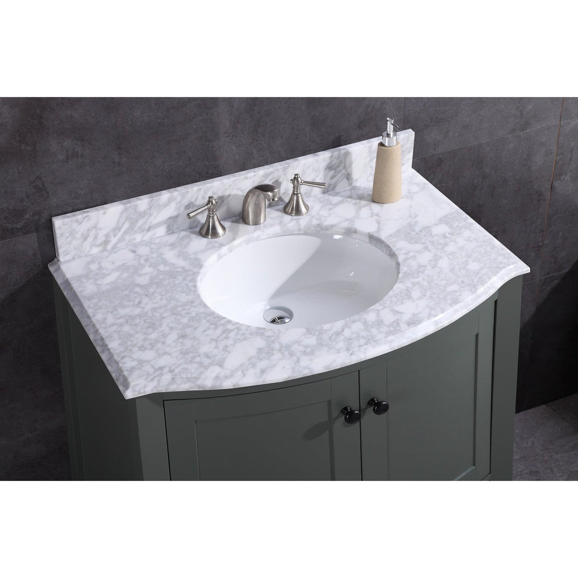 Legion Furniture WT9309 36" Pewter Green Freestanding PVC Vanity Cabinet With Marble Top and White Ceramic Sink