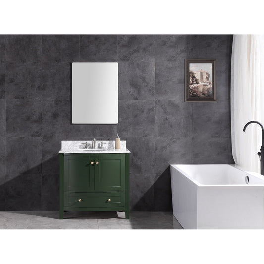 Legion Furniture WT9309 36" Vogue Green Freestanding PVC Vanity Cabinet With Marble Top and White Ceramic Sink