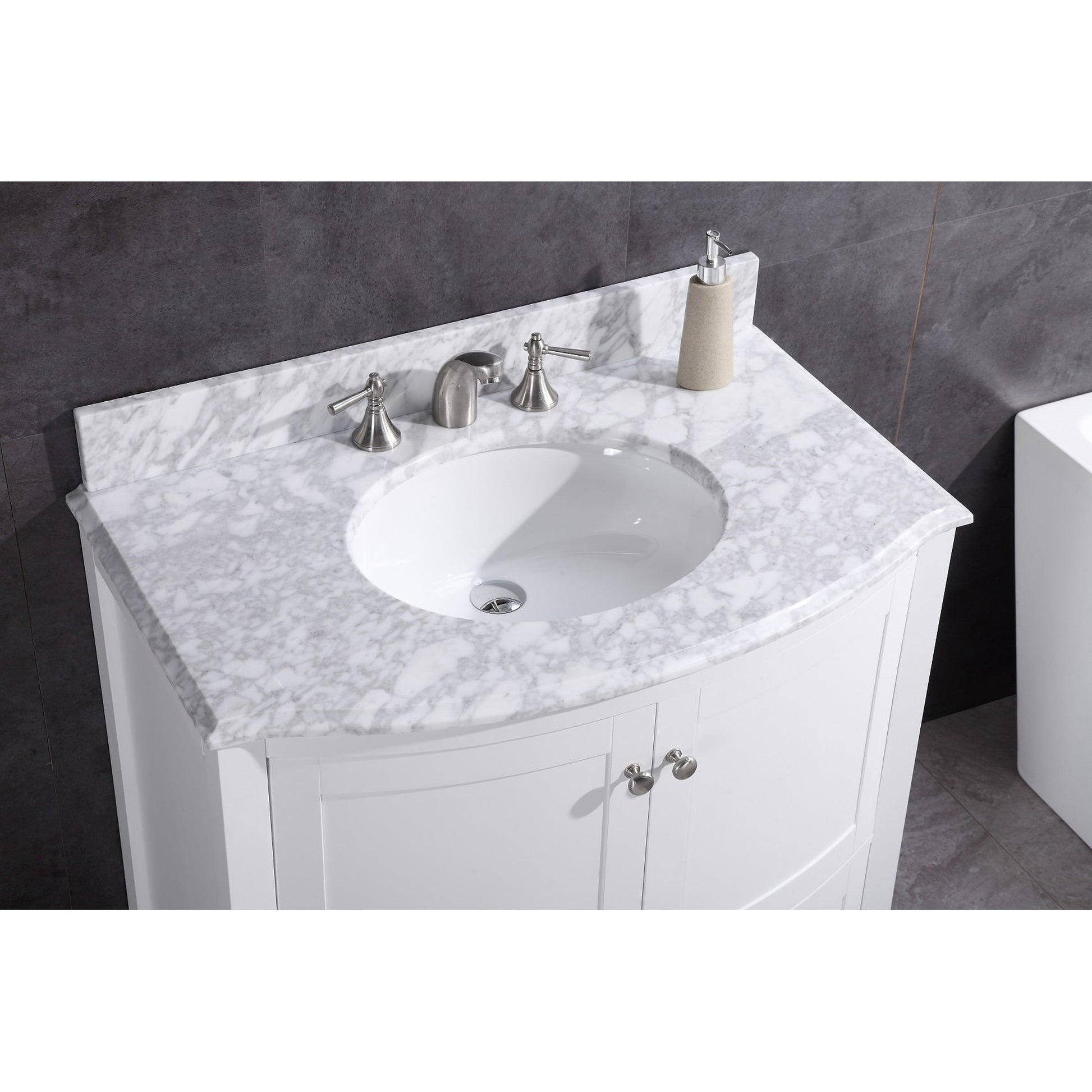 Legion Furniture WT9309 36" White Freestanding PVC Vanity Cabinet With Marble Top and White Ceramic Sink