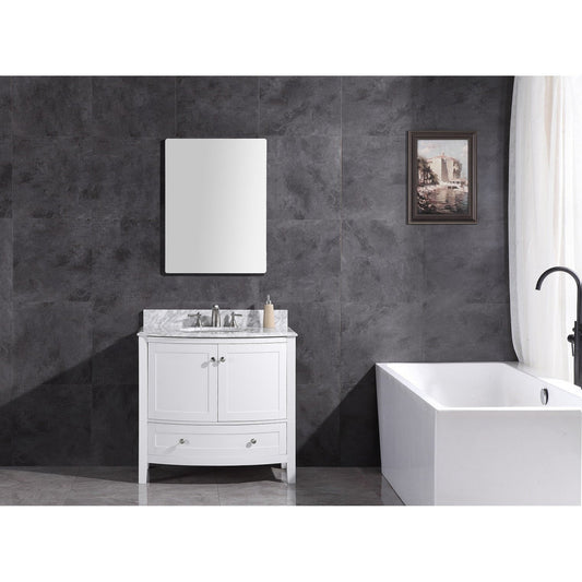Legion Furniture WT9309 36" White Freestanding PVC Vanity Cabinet With Marble Top and White Ceramic Sink