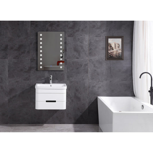 Legion Furniture WT9328 24" White Wall Mounted PVC Vanity Cabinet With White Ceramic Top, Sink and LED Mirror