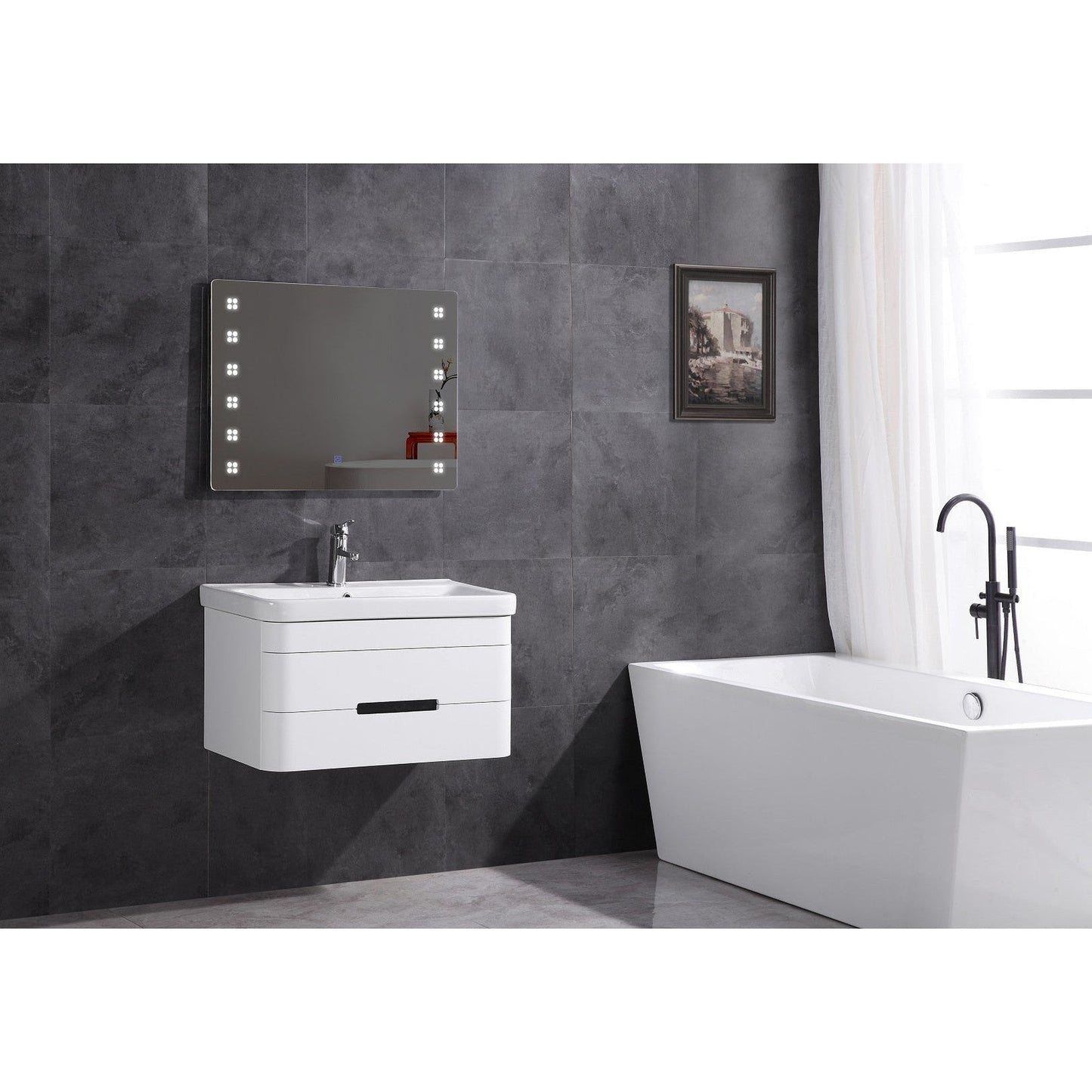 Legion Furniture WT9328 32" White Wall Mounted PVC Vanity Cabinet With White Ceramic Top, Sink and LED Mirror