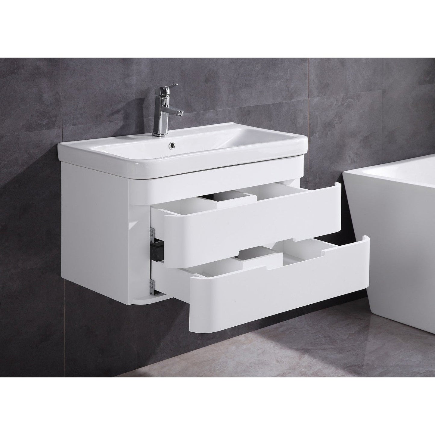 Legion Furniture WT9328 32" White Wall Mounted PVC Vanity Cabinet With White Ceramic Top, Sink and LED Mirror