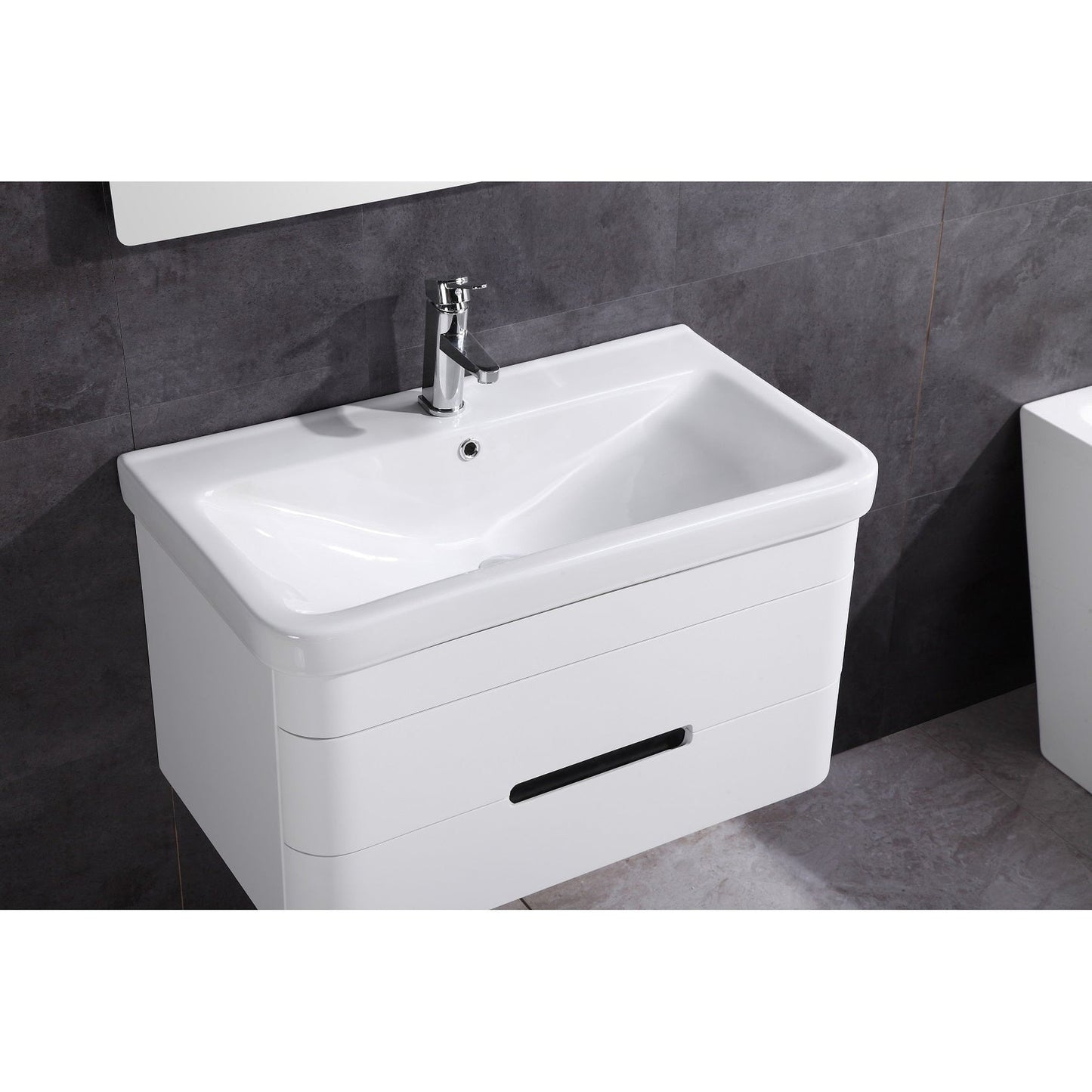 Legion Furniture WT9328 32" White Wall Mounted PVC Vanity Cabinet With White Ceramic Top, Sink and LED Mirror